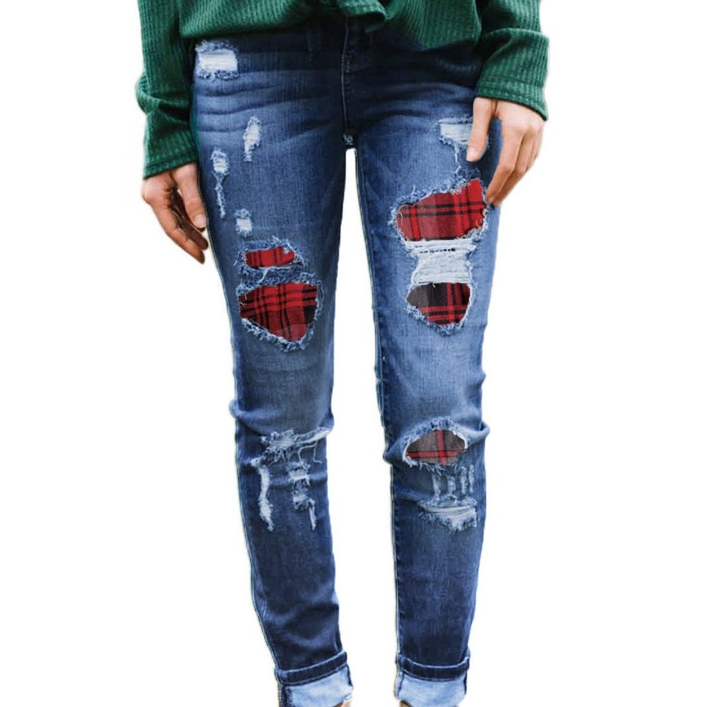 Buffalo Plaid Trim Jeans *ALL ITEMS ARE NEW FROM MY CLOSED BOUTIQUE* #9161